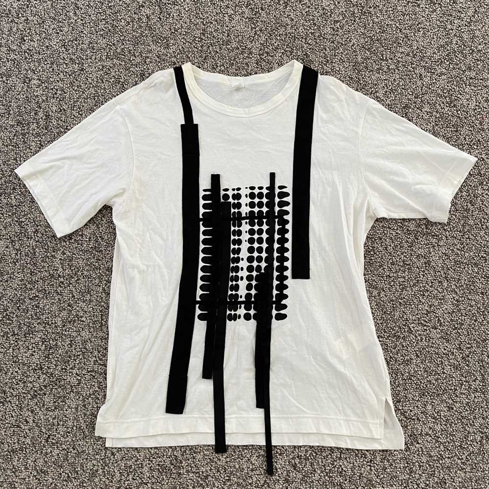 Y’s Yohji Yamamoto Japan Graphic Black White T-Shirt Top Sz 2